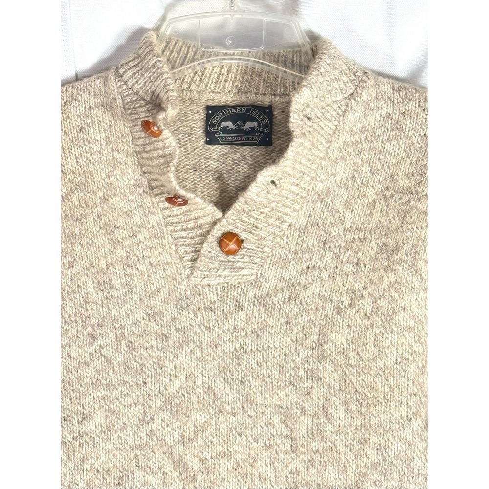 Northern Isles Medium Men's Cream 3  Button Collar Wool Sweater